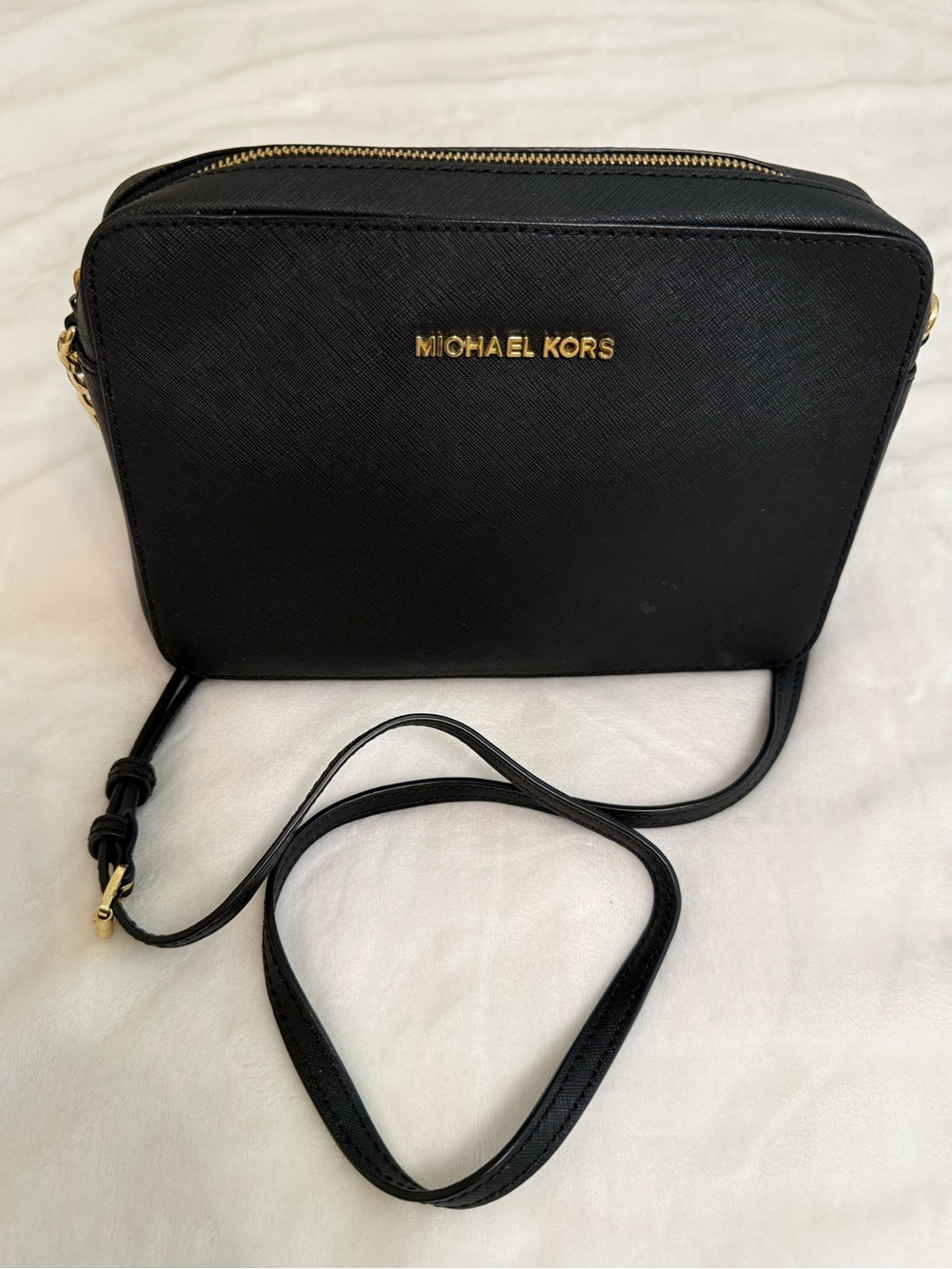 Michael Kors Black Saffiano Crossbody with Gold Logo